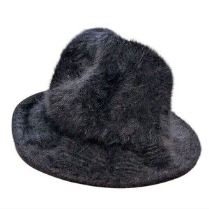 Kangol angora blend bucket hat Elegant Black Fur luxury England stylish Retro